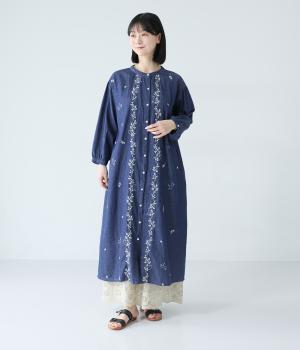 コットンデニム刺繍ケディワンピース(ブルー-F)