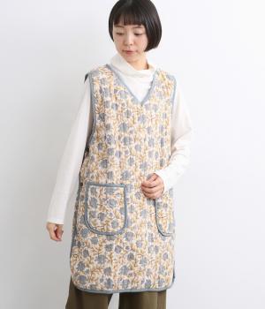 カリーノブロックプリントキルトエプロン(グレー-F)