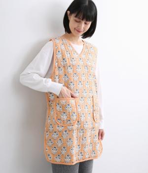カリーノブロックプリントキルトエプロン(シナモン-F)