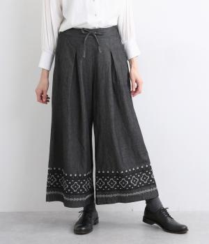 コットンデニムエンブパンツ(ブラック-ONESIZE)