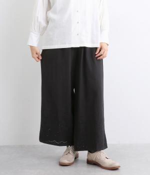 コットンリネンフラックシュシュパンツ(ブラック-ONESIZE)