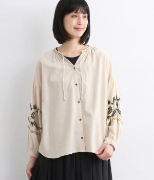 コットンクリンプブラウス(ナチュラル-ONESIZE)