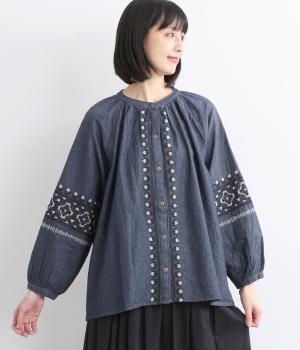 コットンデニムエンブブラウス
