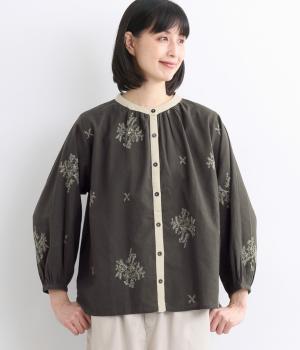 コットンリネンフラックスクラッシーブラウス