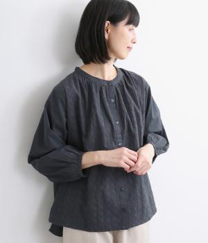コットンキャンブリックダイアブラウス(ネイビー-ONESIZE)