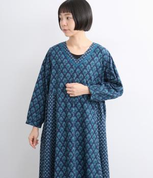 コットンシーチングブーケワンピース(ネイビー-ONESIZE)