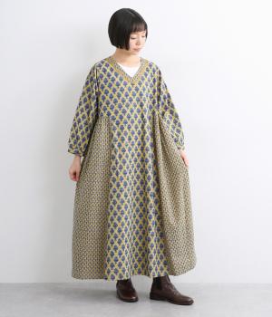 コットンシーチングブーケワンピース(マスタード-ONESIZE)