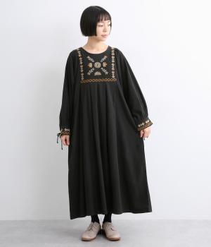 コットンクリンプワンピース(ブラック-ONESIZE)