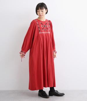 コットンクリンプワンピース(レッド-ONESIZE)