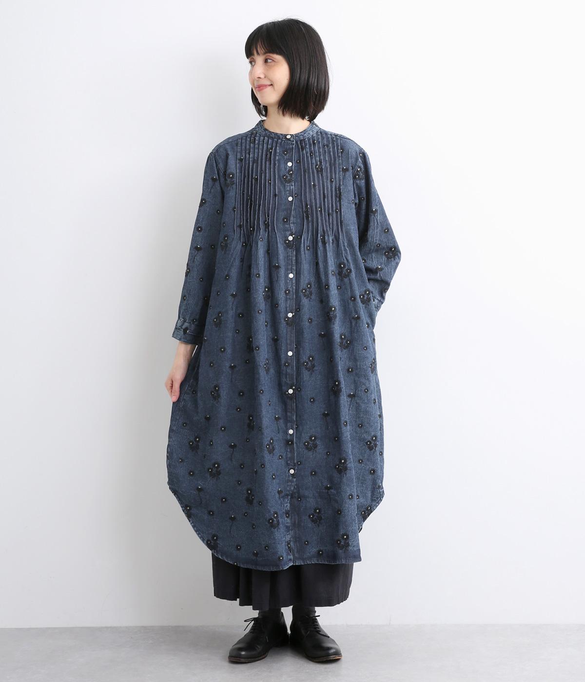 コットンデニムマーガレットワンピース(ネイビー-ONESIZE)