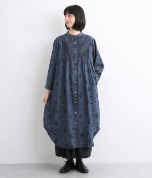 コットンデニムマーガレットワンピース(ネイビー-ONESIZE)