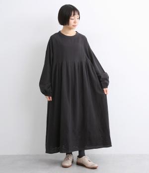 コットンリネンフラックシュシュワンピース(ブラック-ONESIZE)