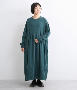 コットンリネンフラックシュシュワンピース(グリーン-ONESIZE)