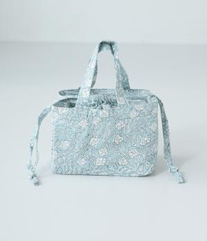 コンフィーブロックプリント保冷バッグ巾着付き(ライトブルー-F)