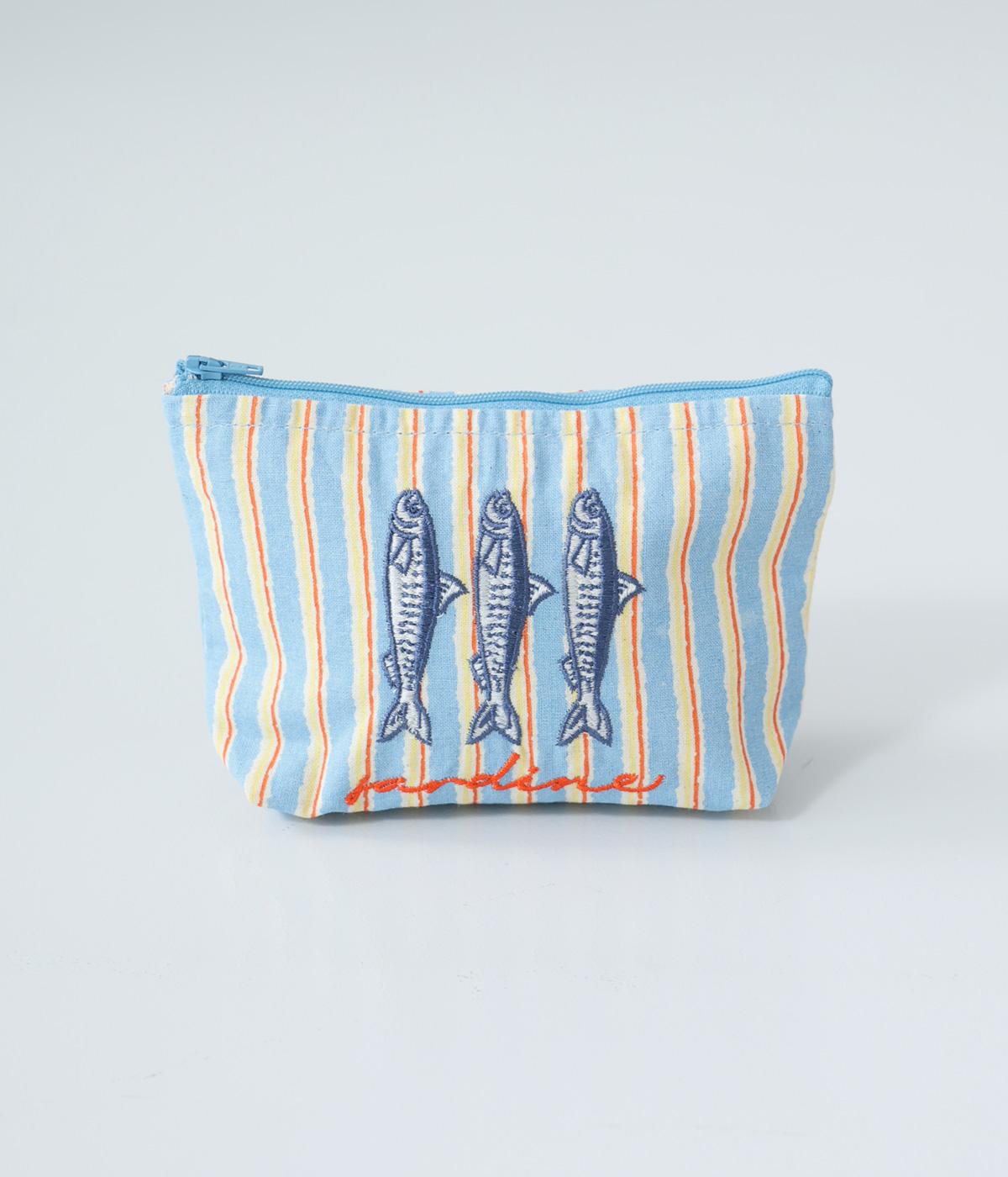 南欧モチーフ刺繍マチ付きポーチ(サーディン-F)