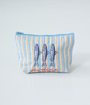 南欧モチーフ刺繍マチ付きポーチ(サーディン-F)