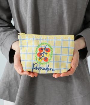 南欧モチーフ刺繍マチ付きポーチ(トマト-F)