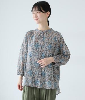 コットンボイルオアシスブラウス(ブルーグレー-F)