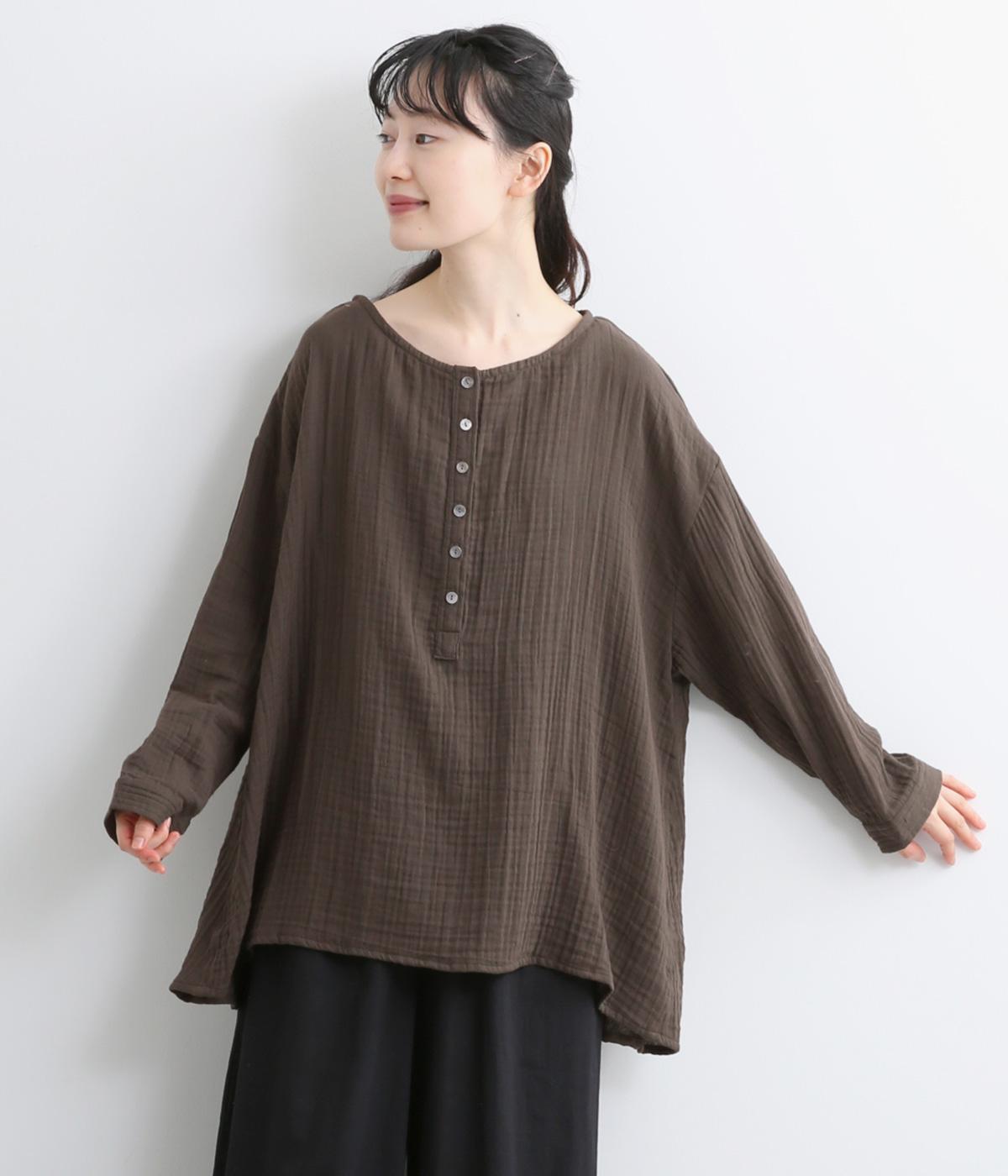 gokan 五感 ダブルガーゼ プルオーバー シャツ 二重 　ブラウン プルオーバー ダブルガーゼ｜PORINA（ポリーナ）の商品詳細