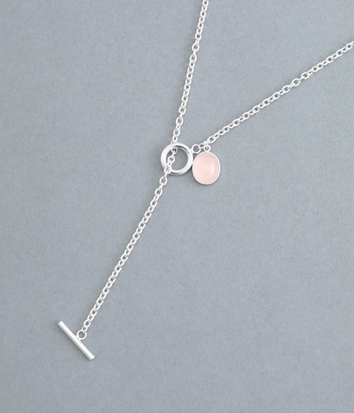 natural stone　ラリアットネックレス(ローズクォーツ-ONESIZE)