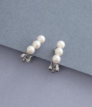 ３連パールデザインイヤリング(シルバー-1)