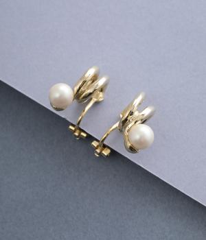 ラウンドメタル×パールイヤリング(ゴールド-1)