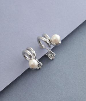 ラウンドメタル×パールイヤリング(シルバー-1)