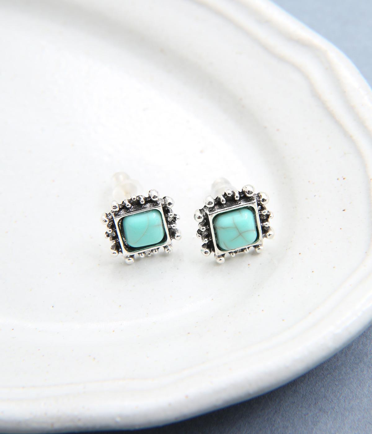 ターコイズスクエアピアス(ターコイズ-1)