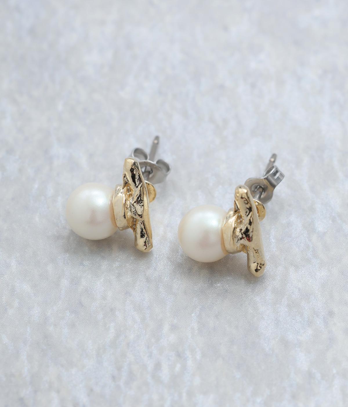 パールデザインピアス(ゴールド-F)