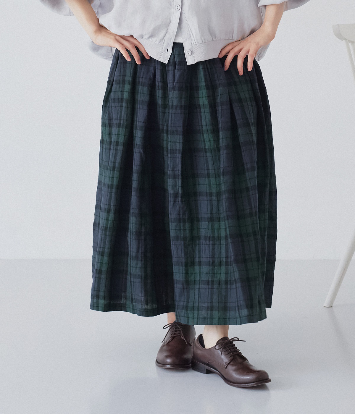 リネンタックスカート(ブラックウォッチ-ONESIZE)