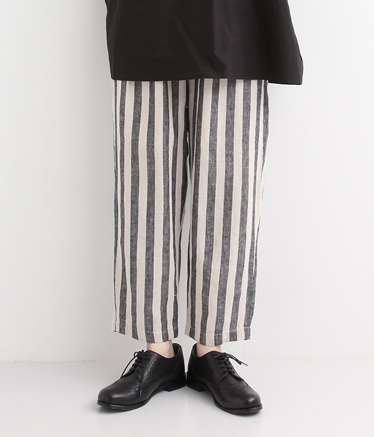 裏付きタックテーパードパンツ(ストライプ-ONESIZE)