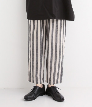 裏付きタックテーパードパンツ(ストライプ-ONESIZE)
