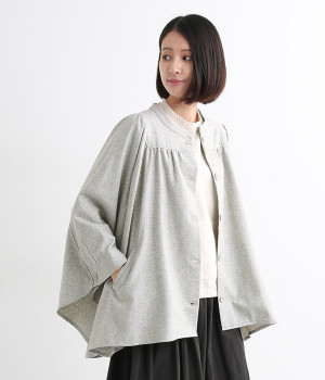 バンドカラー共地ボタン　テントコート(ライトグレー-ONESIZE)