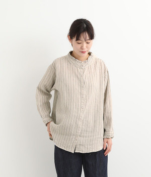 襟カフスフリル　前開き猫目ボタンブラウス(アイボリー-ONESIZE)