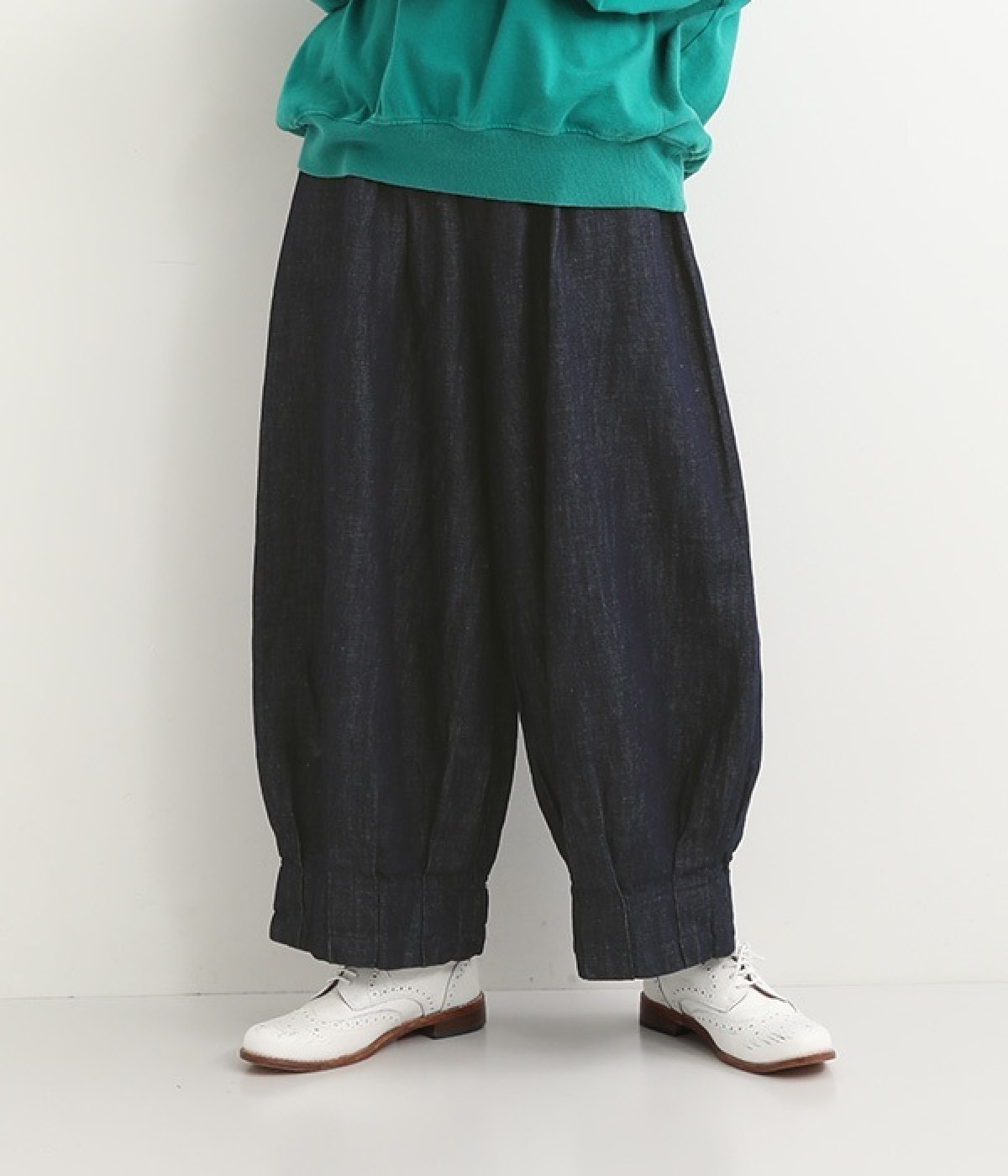 裾ピンタックギャザー加工　ピエロパンツ(インディゴデニム-ONESIZE)
