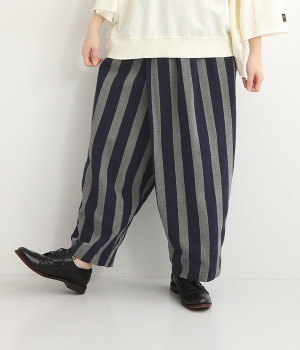 裏付変形イージーパンツ(ネイビーストライプ-ONESIZE)