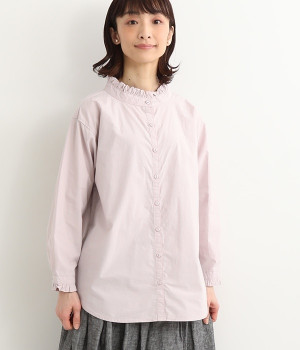 襟カウスフリル長袖ブラウス