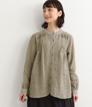 バイカラー 貝釦ブラウス