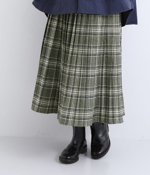 83丈杢調プリーツ加工スカート(グレー×ネイビー-ONESIZE)