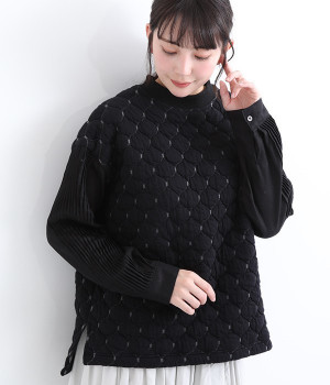 ブリスタージャカード　袖ドッキングトレーナー(ブラックジャカード-ONESIZE)