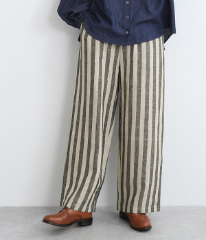 ウエストゴムワイドシルエットパンツ(ブラックストライプ-ONESIZE)