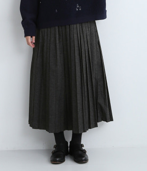 プリーツ加工スカート(ブラックデニム-ONESIZE)