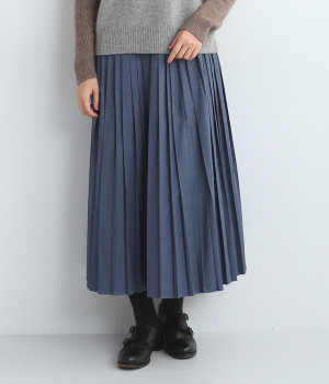 プリーツ加工スカート(インディゴ-ONESIZE)
