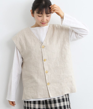 V襟前後2WAY4つ穴スコッチ釦ベスト(ナチュラル-ONESIZE)