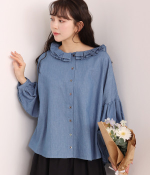 デニム　二枚襟バルーン袖ブラウス(ブリーチ-ONESIZE)
