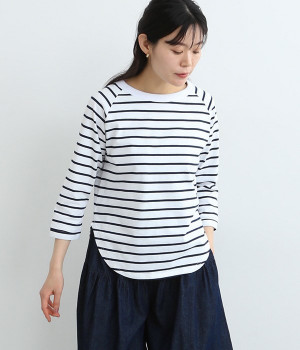 コットン　ディアマリアボーダー　ラグラン7分袖カットソー
