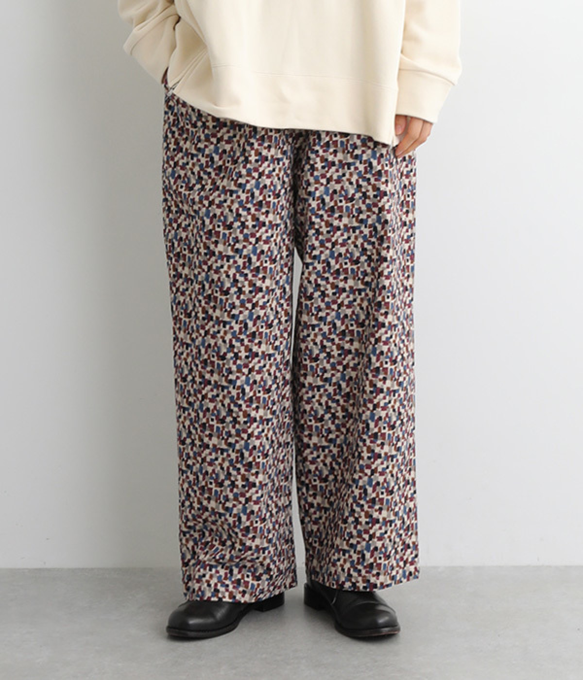 コーデュロイプリント ウエストゴムワイドシルエットパンツ(幾何学ベージュ-ONESIZE)