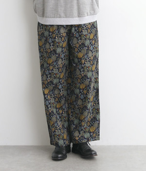 コーデュロイプリント ウエストゴムワイドシルエットパンツ(森柄ネイビー-ONESIZE)