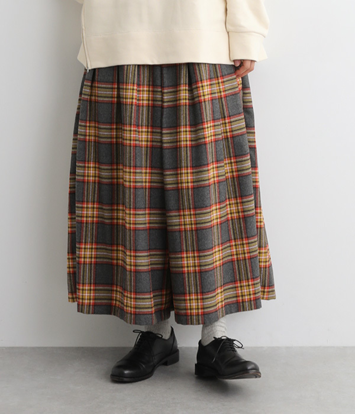 チェック起毛 キュロットパンツ(イエローチェック-ONESIZE)