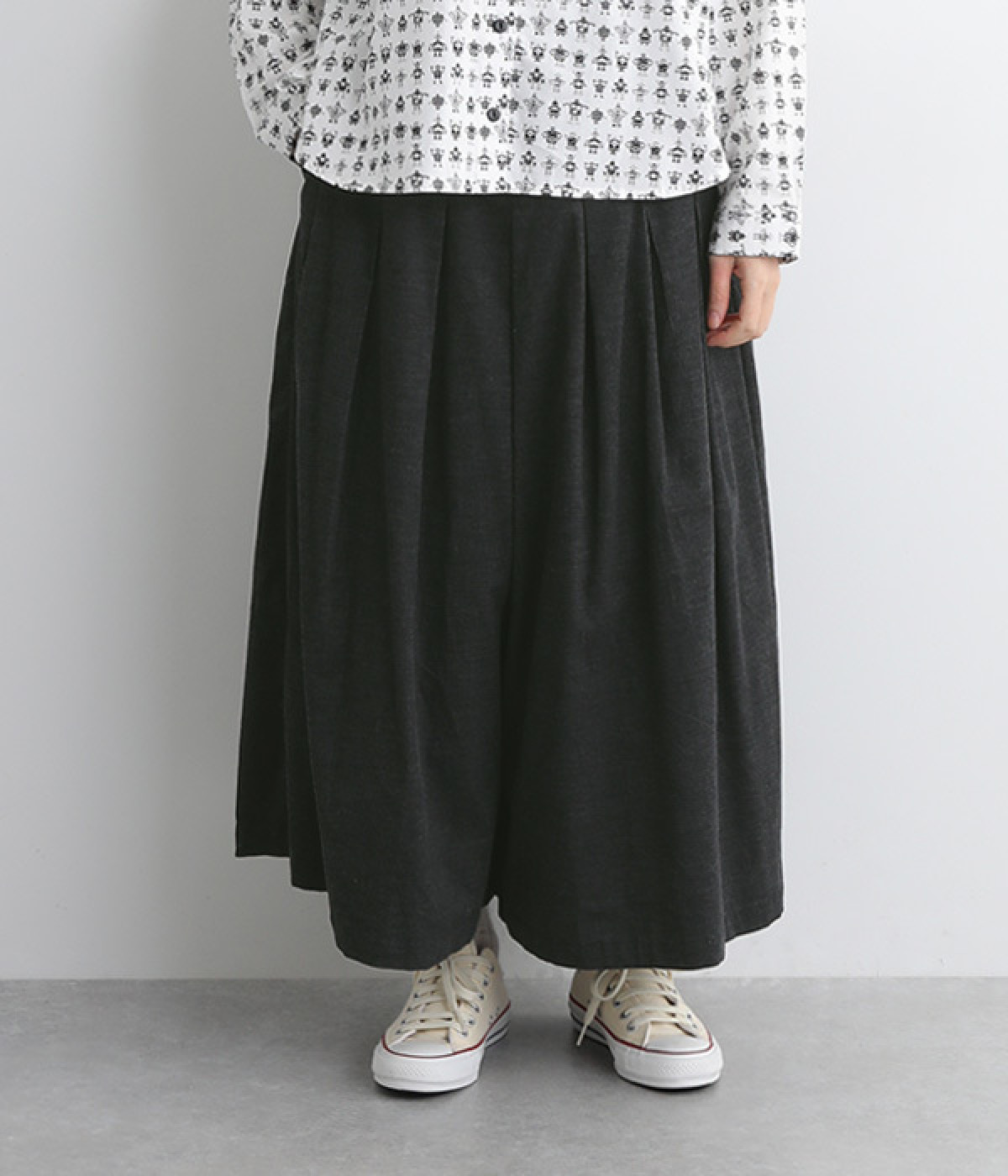 コーデュロイ無地 キュロットパンツ(チャコール-ONESIZE)